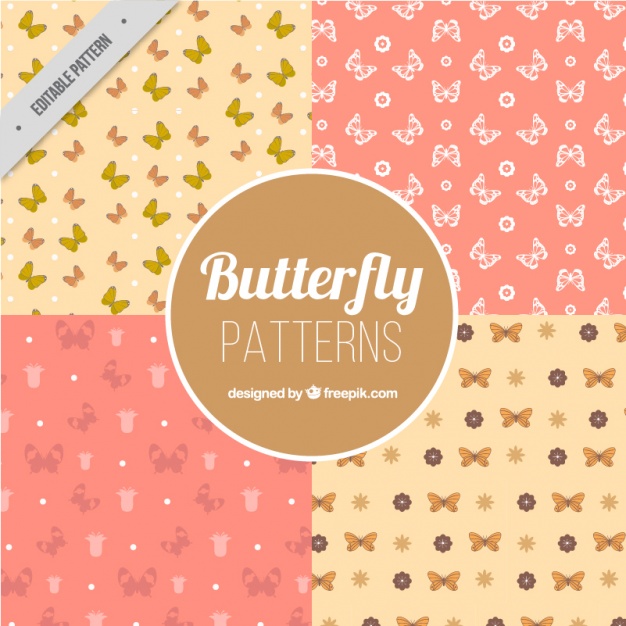 Four patterns of butterflies in pastel colors